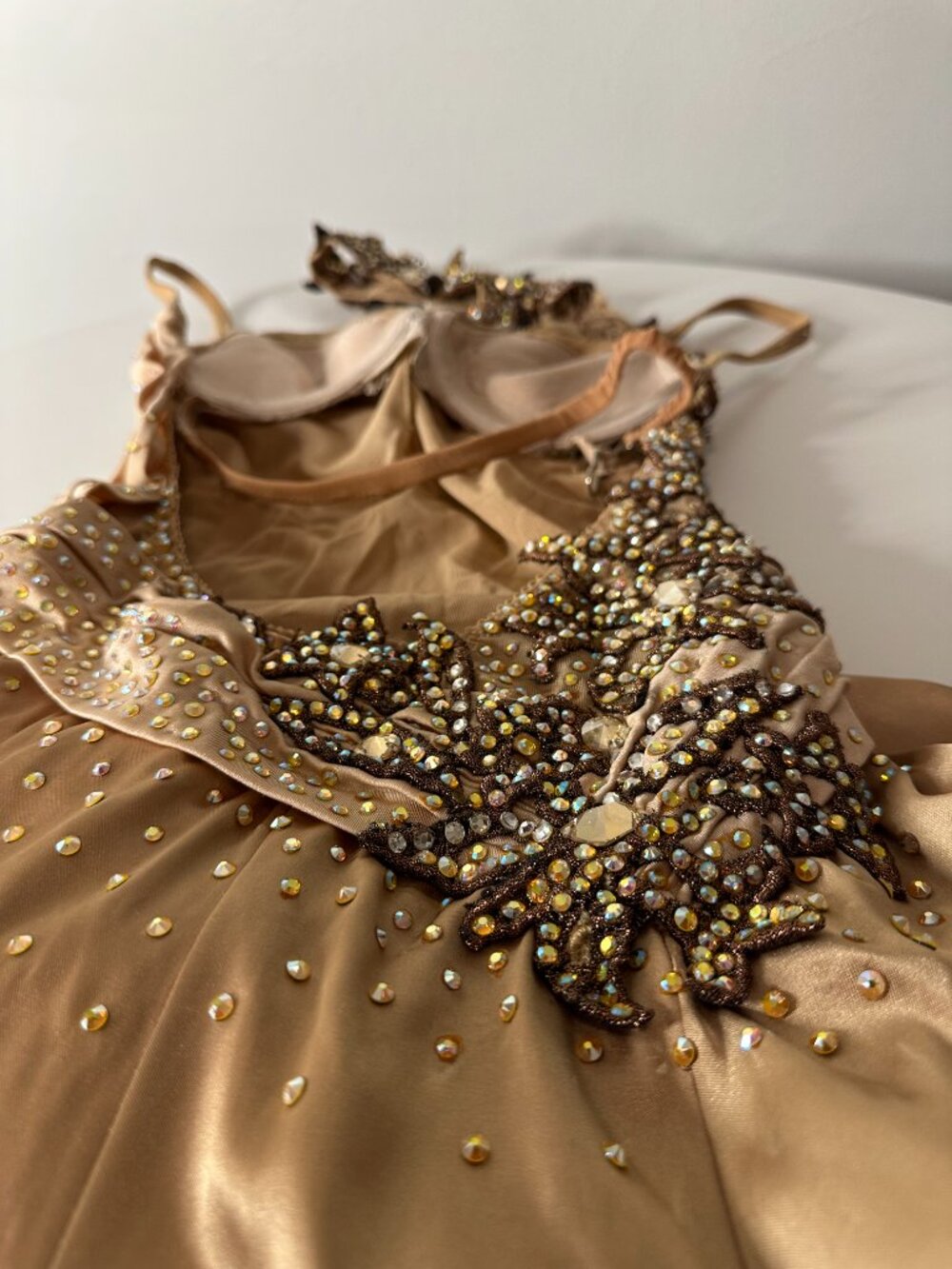 Liquid Gold Gala Evening Gown, Beaded Formal Maxi Dress XS/S, Black Tie Event - Picture 5 of 16